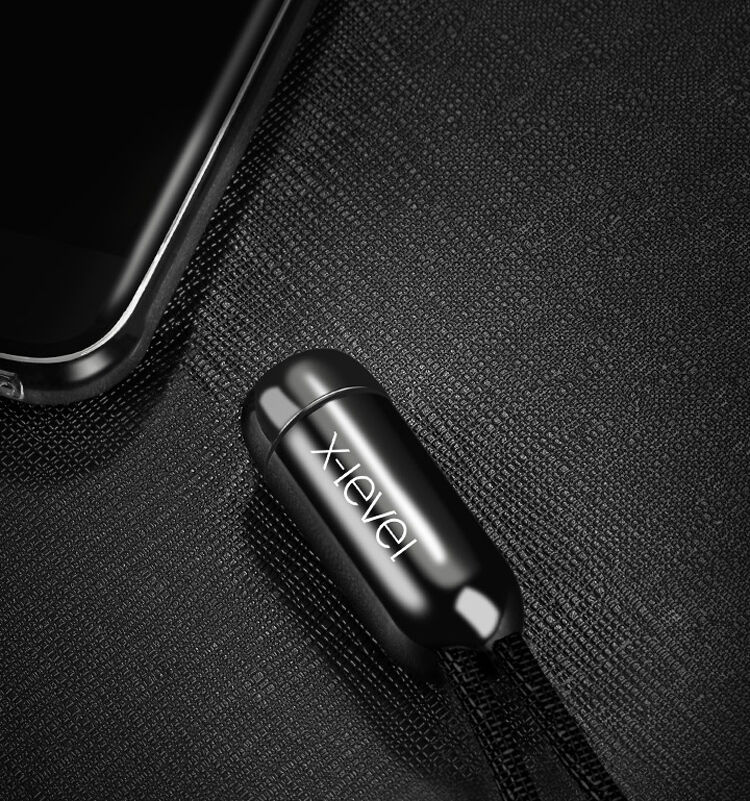 Cablu elegant USB / lightning X-LEVEL, pentru Apple iPhone / iPad / iPod - 8cm - negru