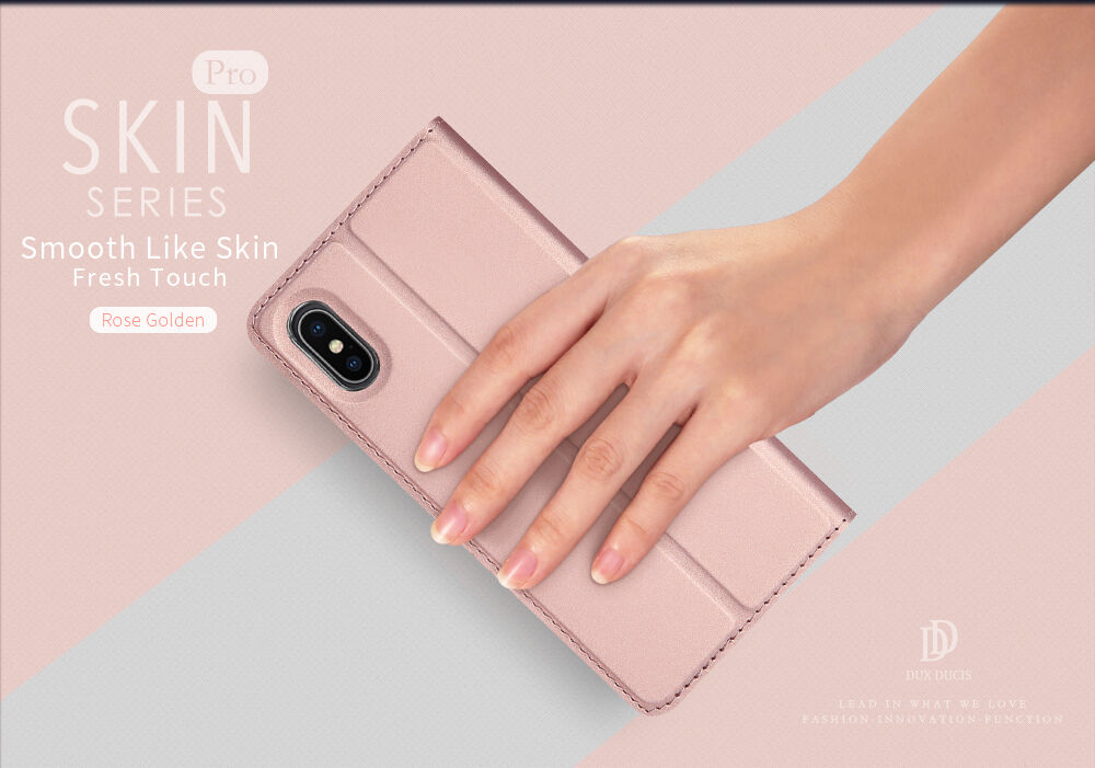 Husă DUX DUCIS, cu suport şi buzunare de acte, pentru Apple iPhone XS / iPhone X - auriu