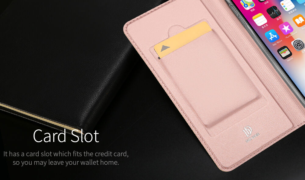 Husă DUX DUCIS, cu suport şi buzunare de acte, pentru Apple iPhone XS / iPhone X - auriu