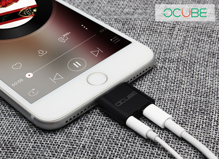 Reducţie 2 în 1 OCUBE Lightning la port 3,5 mm şi Lightning pentru Apple iPhone - negru