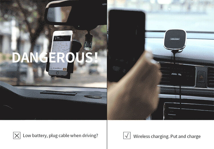 Suport magnetic de design NILLKIN, cu încărcare Qi wireless pentru Apple iPhone - negru
