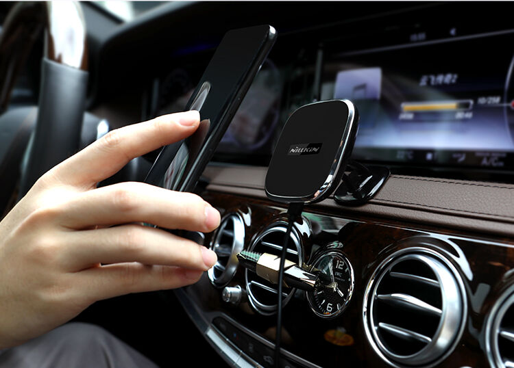 Suport magnetic de design NILLKIN, cu încărcare Qi wireless pentru Apple iPhone - negru