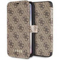 Guess husă flip imitație piele cu logo pentru iPhone X / XS - maro