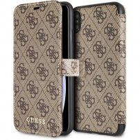 Guess husă flip imitație piele cu logo pentru iPhone XS Max - maro