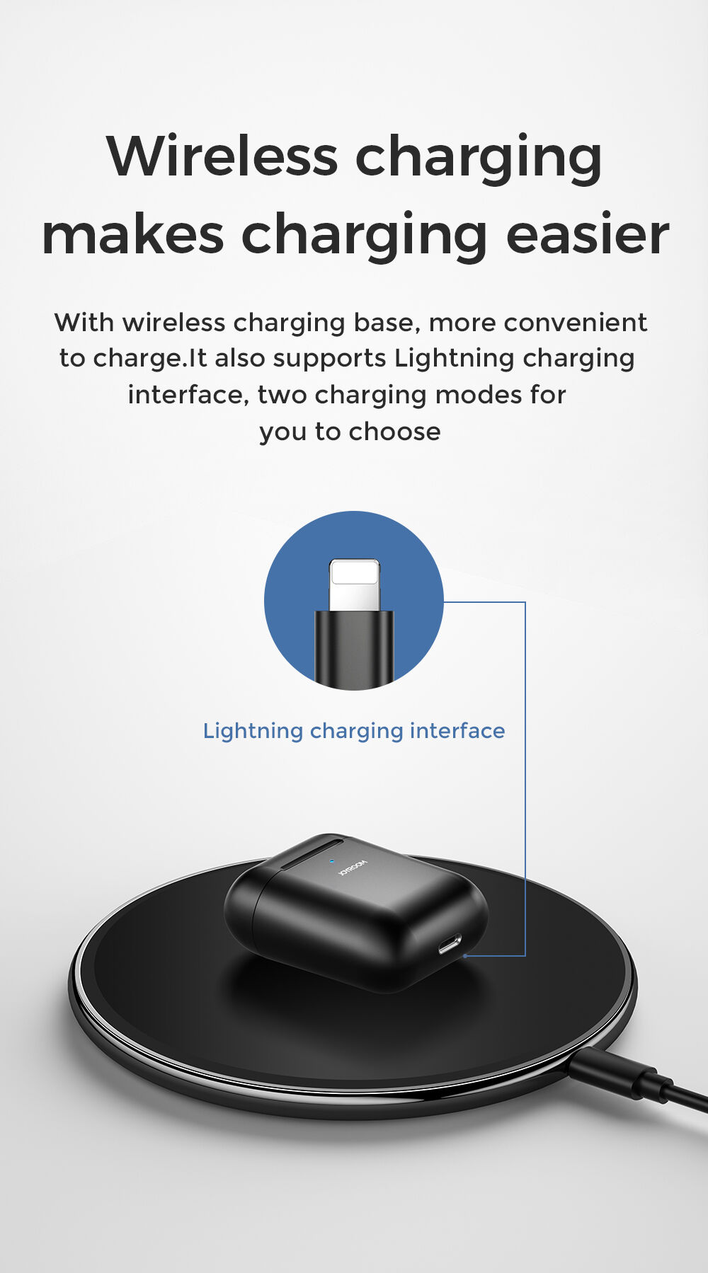 Căști wireless cu încărcare wireless pentru Dispozitive Apple - negru