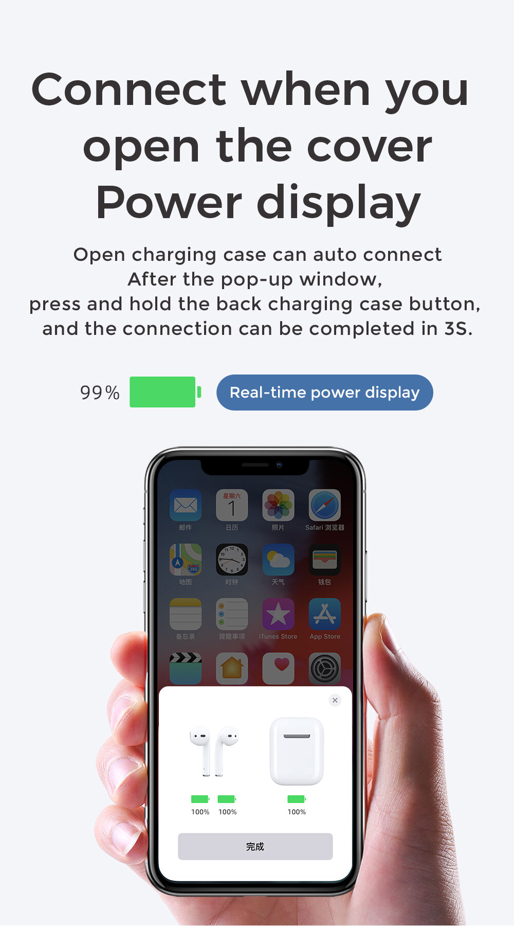 Căști wireless cu încărcare wireless pentru Dispozitive Apple - negru
