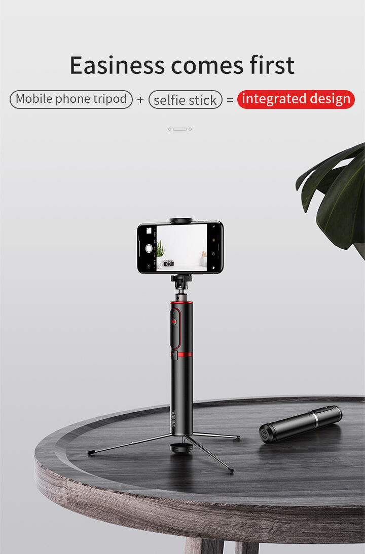 Baseus selfie stick telescopic bluetooth din aluminiu cu trepied - roşu