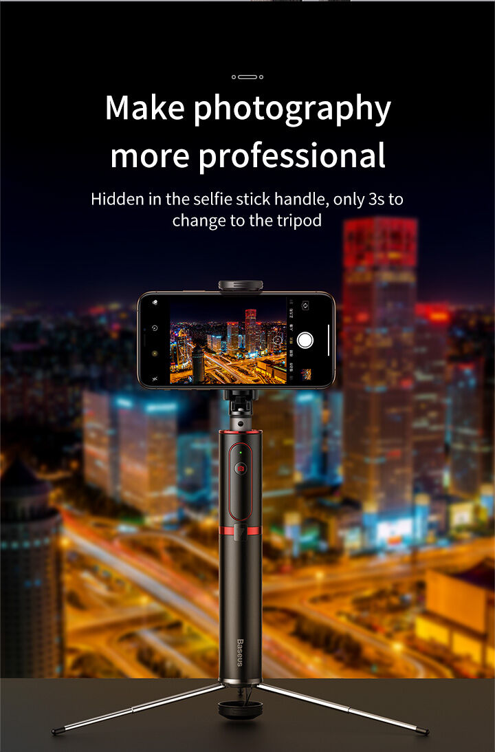 Baseus selfie stick telescopic bluetooth din aluminiu cu trepied - roşu