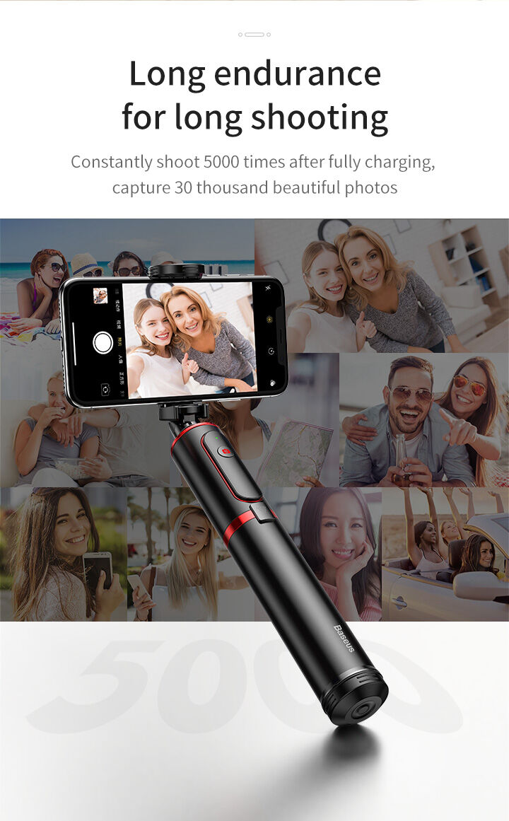 Baseus selfie stick telescopic bluetooth din aluminiu cu trepied - roşu