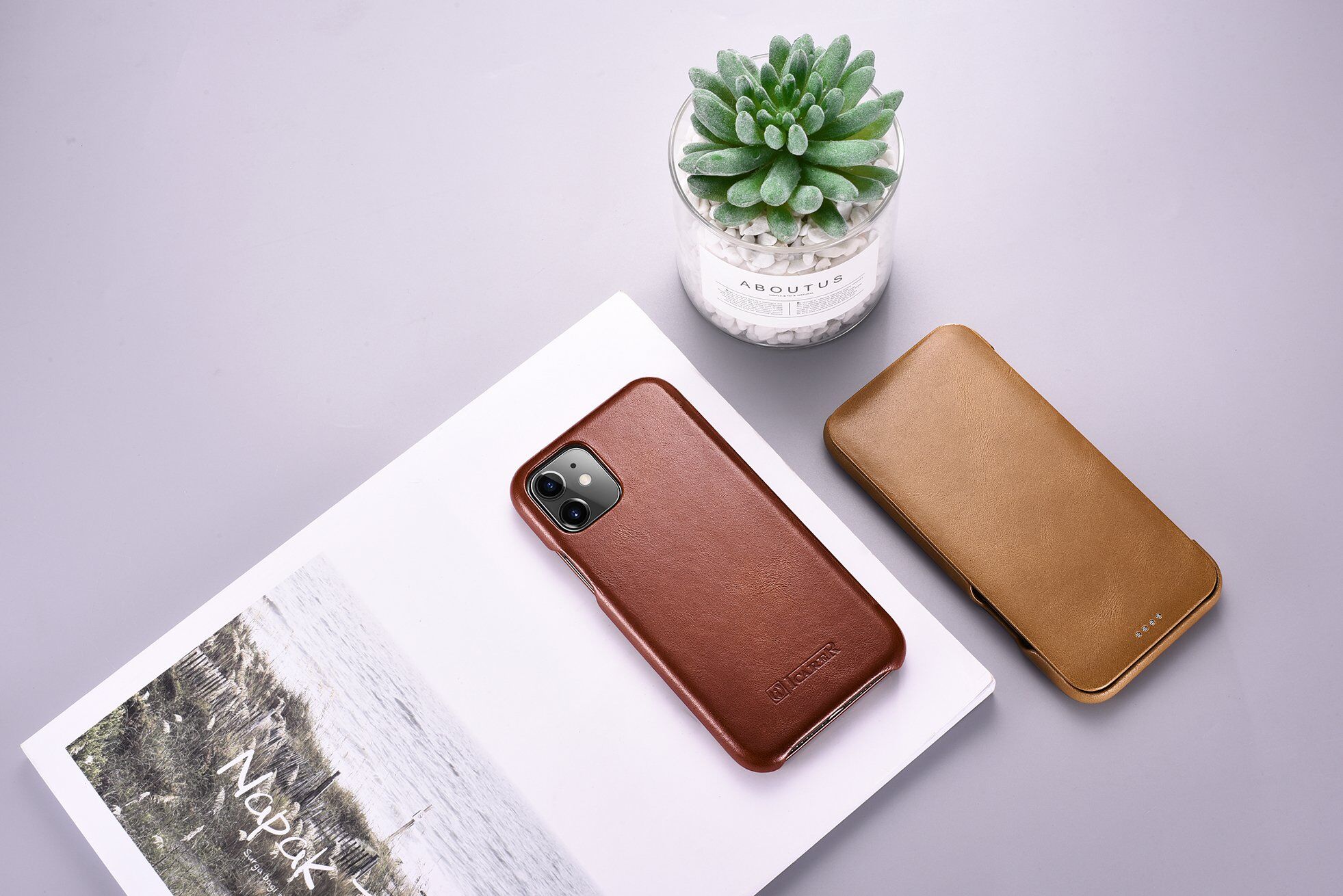 Icarer husă flip din piele pentru iPhone 11 - maro cacao