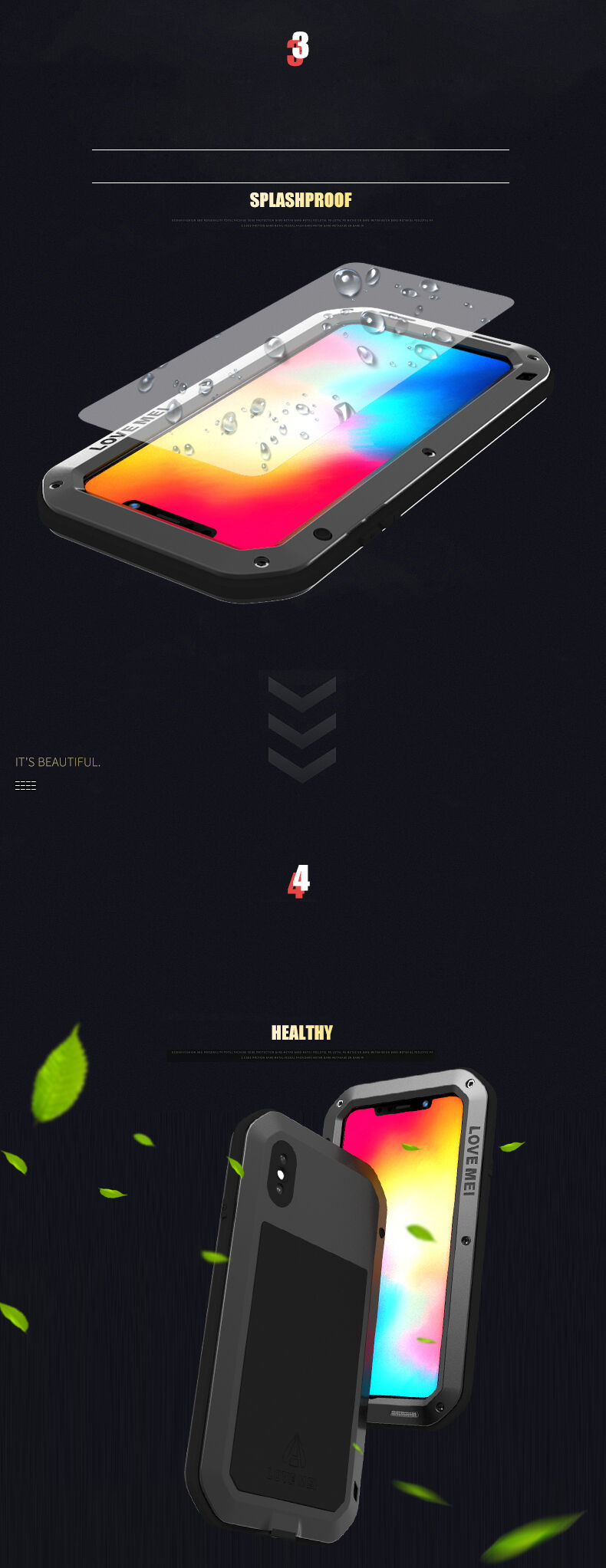 Love Mei carcasă foarte rezistentă la șoc/apă/praf pentru iPhone XS Max - negru