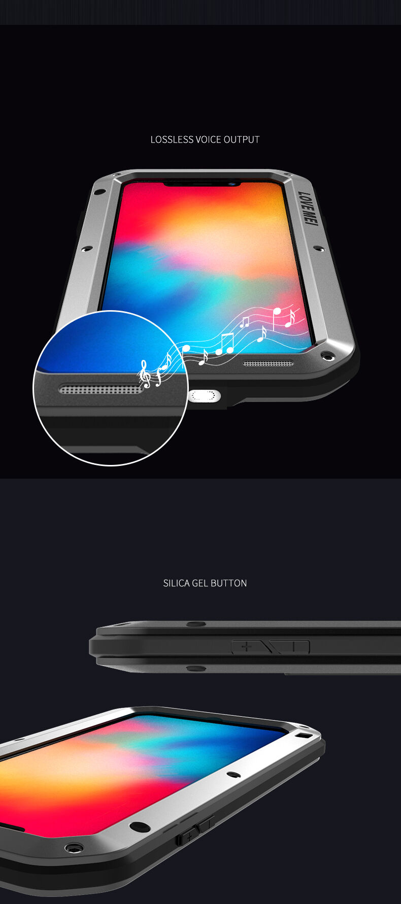 Love Mei carcasă foarte rezistentă la șoc/apă/praf pentru iPhone XS Max - negru