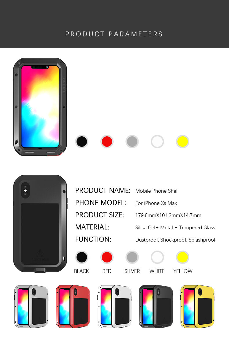 Love Mei carcasă foarte rezistentă la șoc/apă/praf pentru iPhone XS Max - negru
