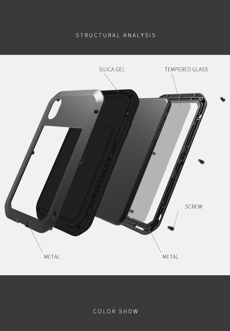 Love Mei carcasă foarte rezistentă la șoc/apă/praf pentru iPhone XS Max - negru