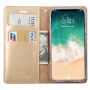 Husă din piele MERCURY, cu buzunar de acte şi cu stativ, pentru iPhone XS / iPhone X - auriu