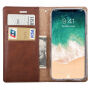 Husă din piele MERCURY, cu buzunar de acte şi cu stativ, pentru iPhone XS / iPhone X - maro