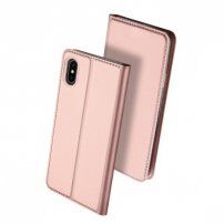 Husă DUX DUCIS, cu suport şi buzunare de acte, pentru Apple iPhone XS / iPhone X - roz-auriu