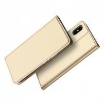 Husă DUX DUCIS, cu suport şi buzunare de acte, pentru Apple iPhone XS / iPhone X - auriu
