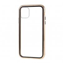 Husă pentru întreg telefon din sticlă temperată și cadru din metal pentru iPhone 11 Pro - auriu
