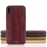Carcasă de protecţie stilată MOFI, cu design de lemn, pentru iPhone XS / iPhone X - roşu burgund