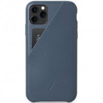 Native Union husă din piele cu buzunar pentru cărți de credit iPhone 11 Pro Max - albastru închis