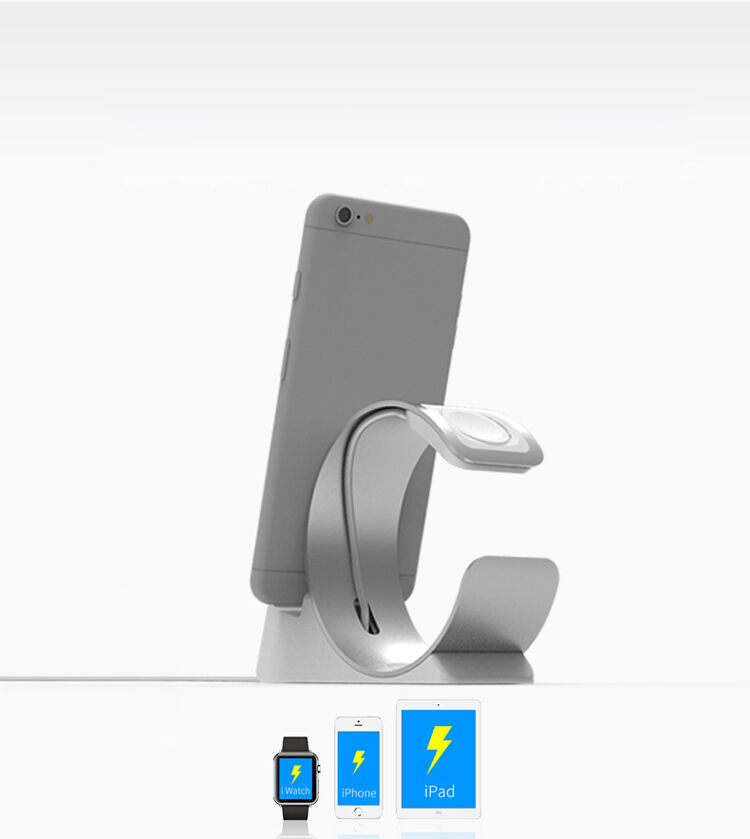 Stand elegant / stație de andocare din aluminiu pentru Apple Watch / iPhone - argintiu