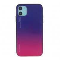 Carcasă cu partea din spate din sticlă pentru iPhone 11 - albastru-fuxia