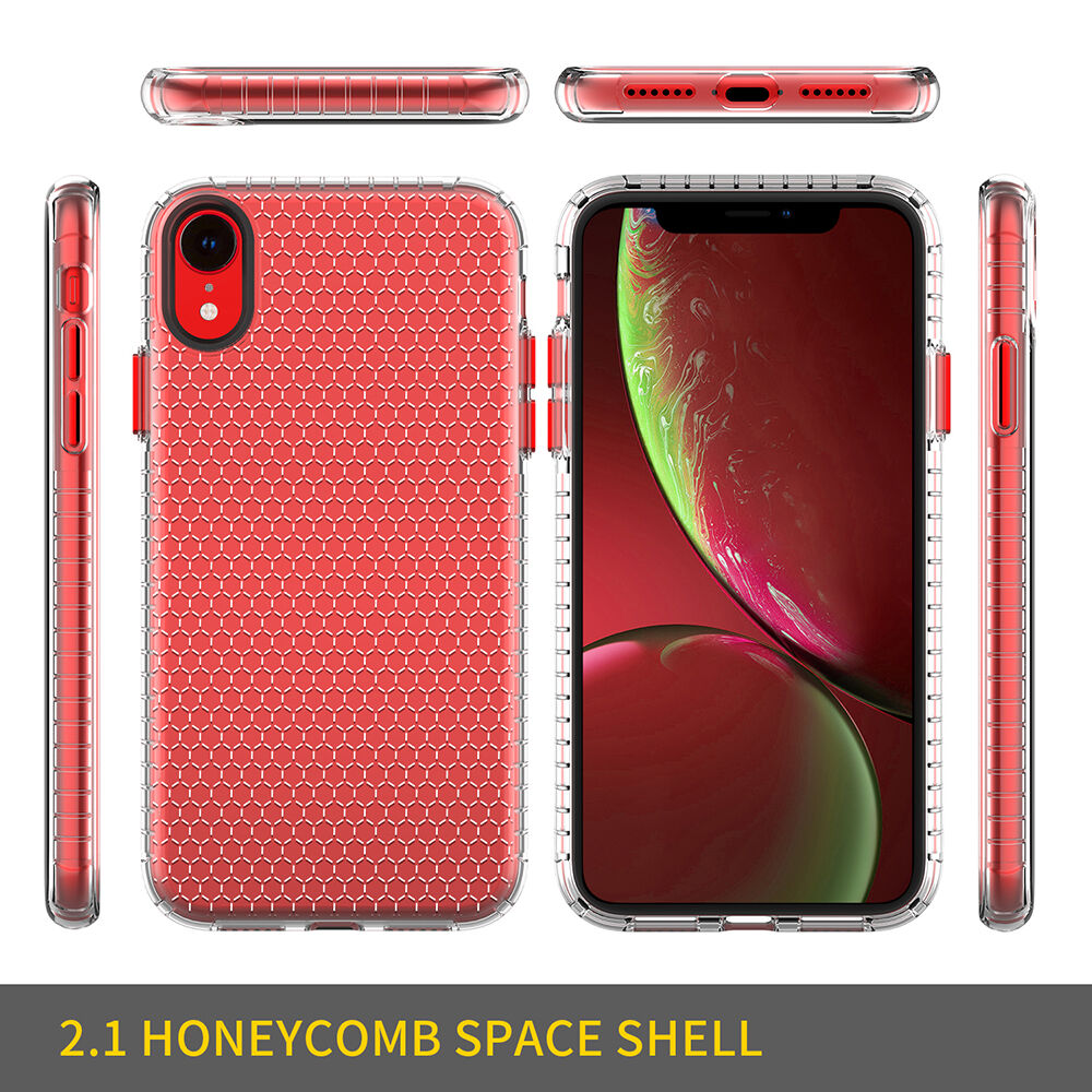 Carcasă transparentă cu structură în fagure pentru iPhone XR - negru