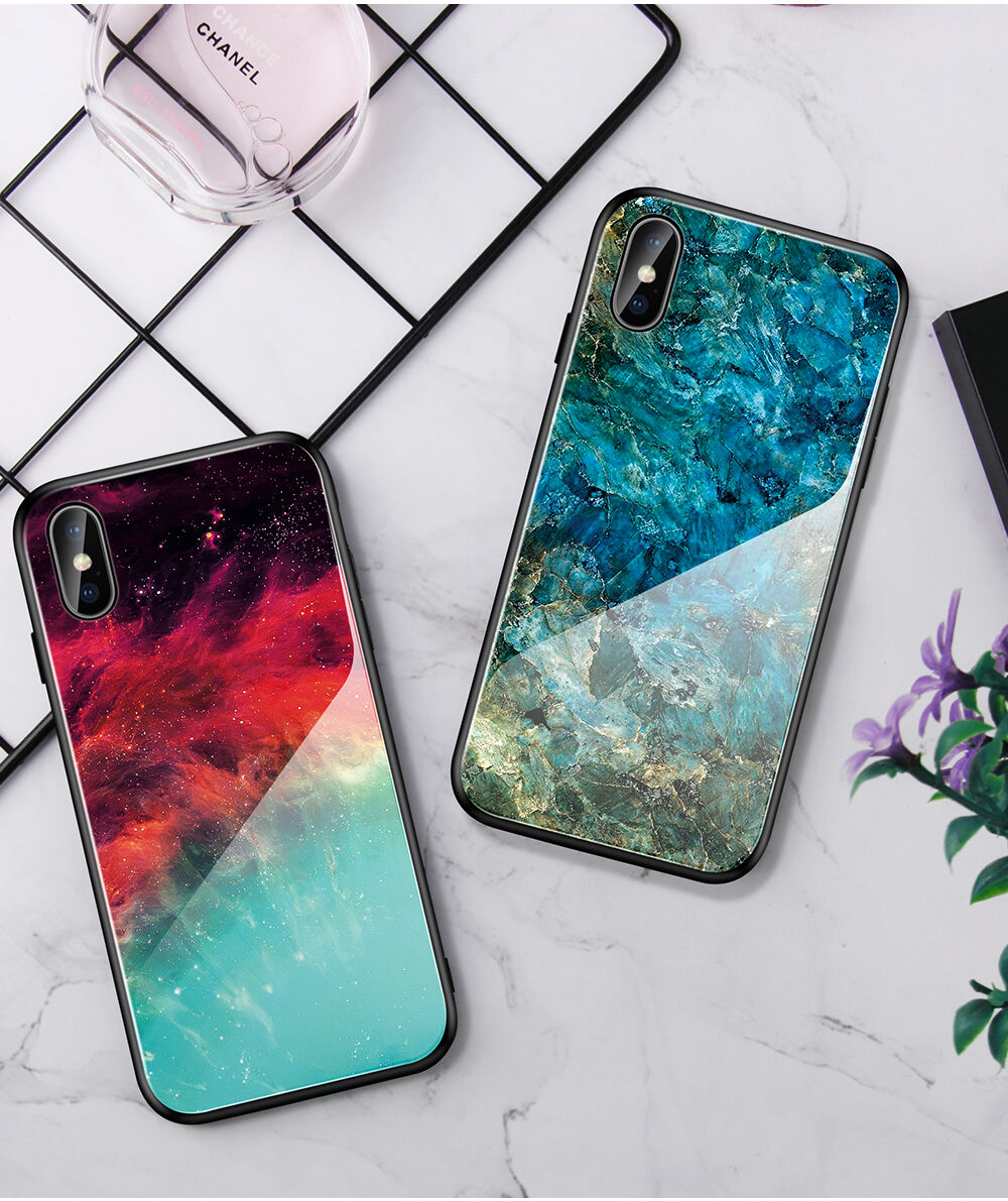 Carcasă cu partea din spate din sticlă pentru iPhone X / XS - nebuloasă colorată