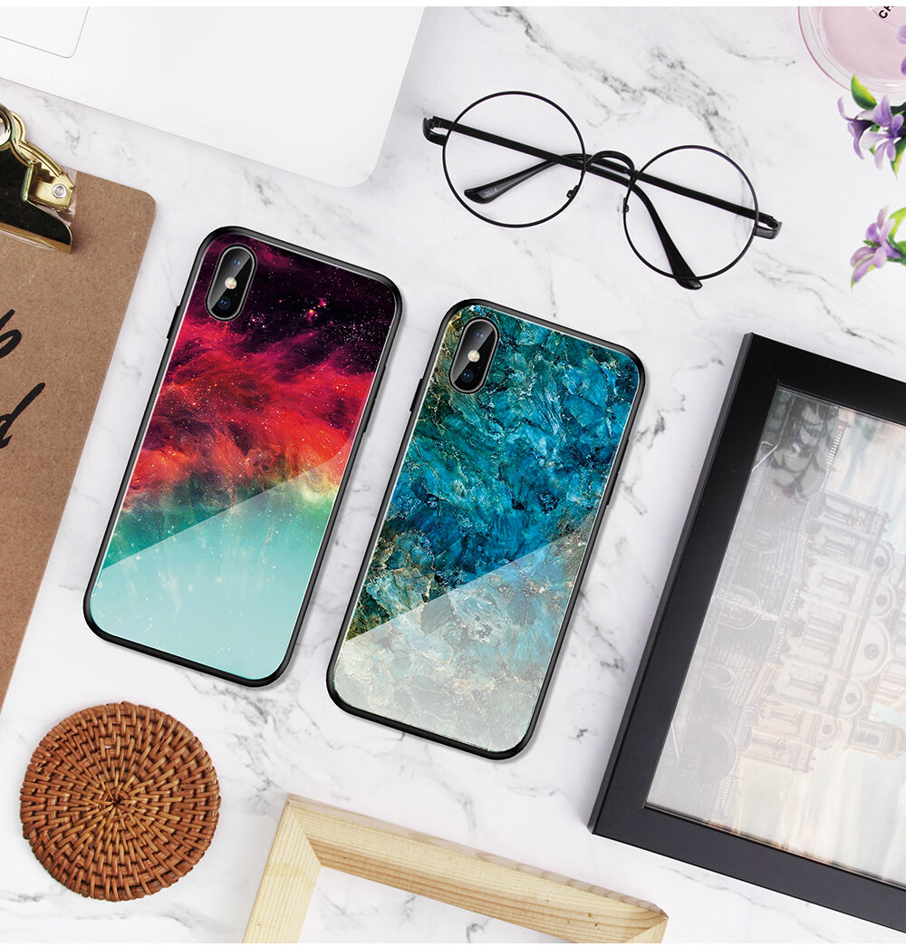 Carcasă cu partea din spate din sticlă pentru iPhone X / XS - nebuloasă colorată