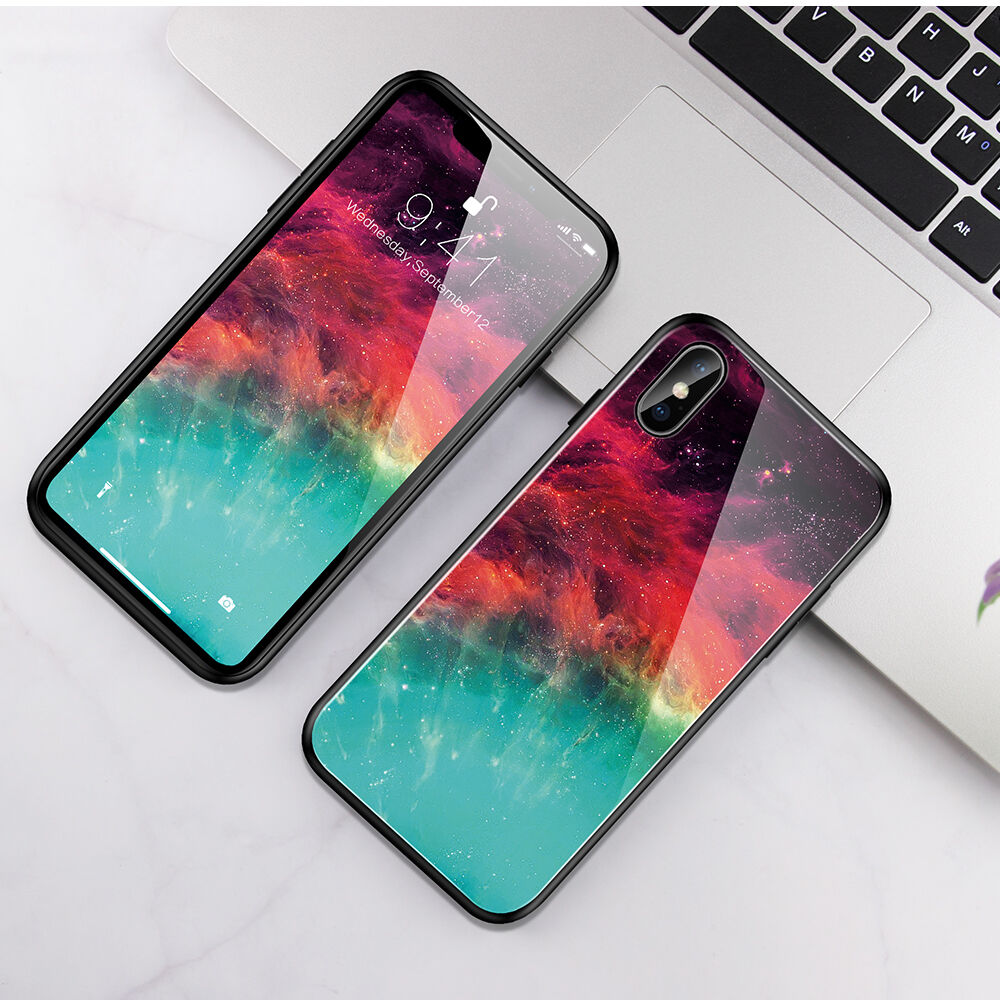 Carcasă cu partea din spate din sticlă pentru iPhone X / XS - nebuloasă colorată