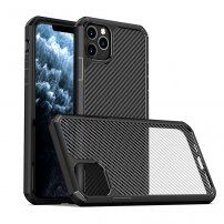 Ipaky husă semitransparentă rezistentă la impact cu model din fibră de carbon pentru iPhone 11 Pro - negru
