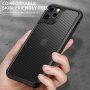 Ipaky husă semitransparentă rezistentă la impact cu model din fibră de carbon pentru iPhone 11 Pro - negru