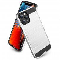 Carcasă rezistentă pentru iPhone 12/12 Pro - textură periată - alb