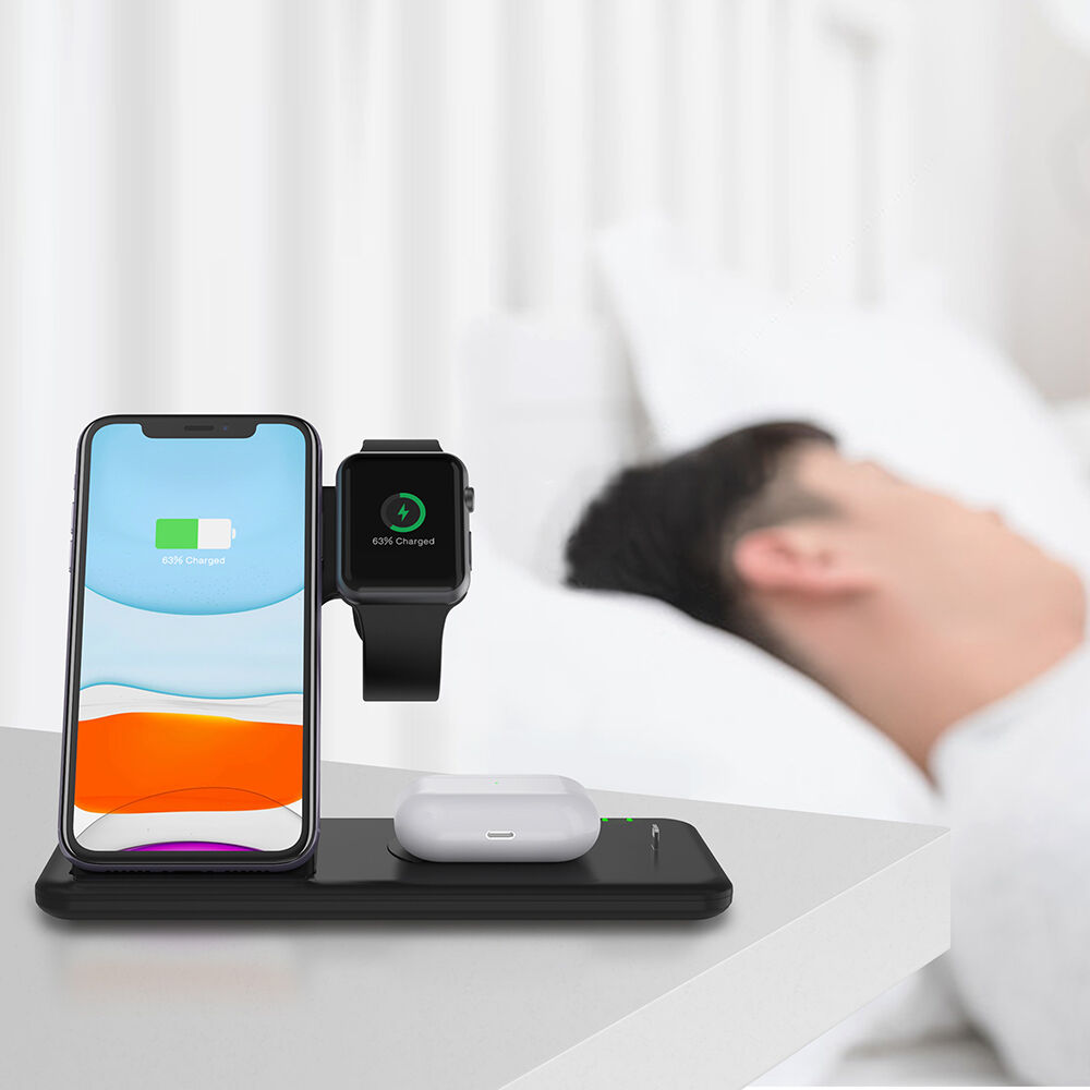 Suport pliabil wireless 4 în 1 Q20 pentru iPhone / Apple Watch / AirPods cu conector Lightning - 15W - alb