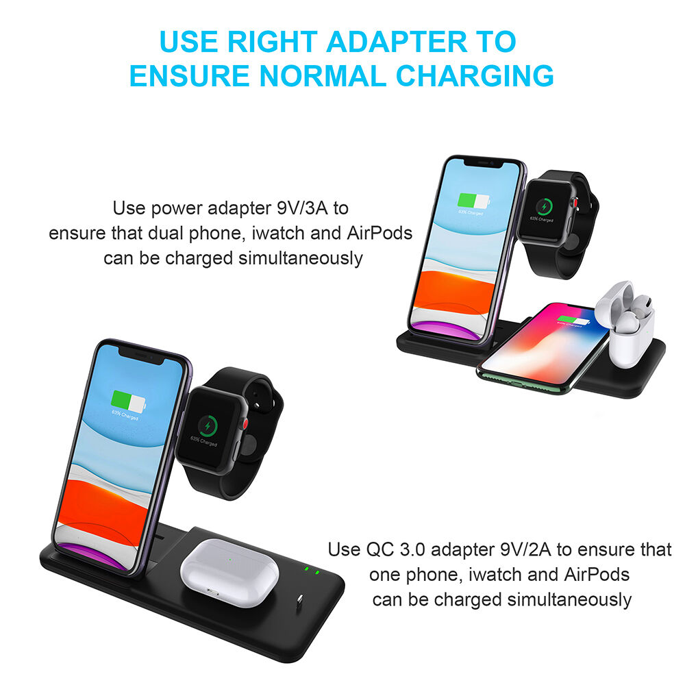 Suport pliabil wireless 4 în 1 Q20 pentru iPhone / Apple Watch / AirPods cu conector Lightning - 15W - alb