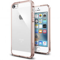 Carcasă ultra subţire rezistentă Spigen, Apple iPhone SE (2016) / 5S / 5 - transparent cu ramă roz