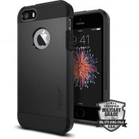 Carcasă rezistentă subţire Spigen Armor, pentru Apple iPhone SE (2016) / 5S - negru