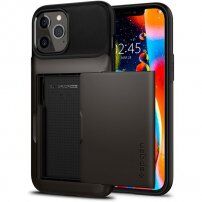 Spigen Slim Armor Wallet carcasă cu compartiment practic pentru iPhone 12 Pro Max - gri închis
