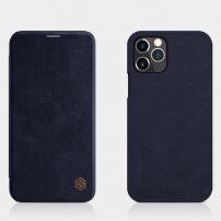 Nillkin Qin husă tip portofel din piele PU pentru iPhone 12 / 12 Pro - albastru închis
