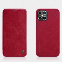 Nillkin Qin husă tip portofel din piele PU pentru iPhone 12 Pro Max - roșu