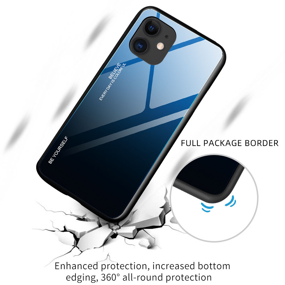 Carcasă cu partea din spate din sticlă pentru iPhone 12 / 12 Pro - roz-albastru