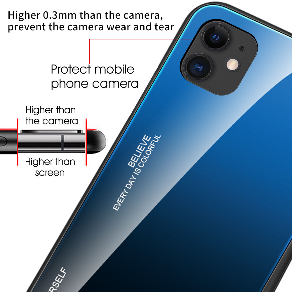 Carcasă cu partea din spate din sticlă pentru iPhone 12 / 12 Pro - roz-albastru