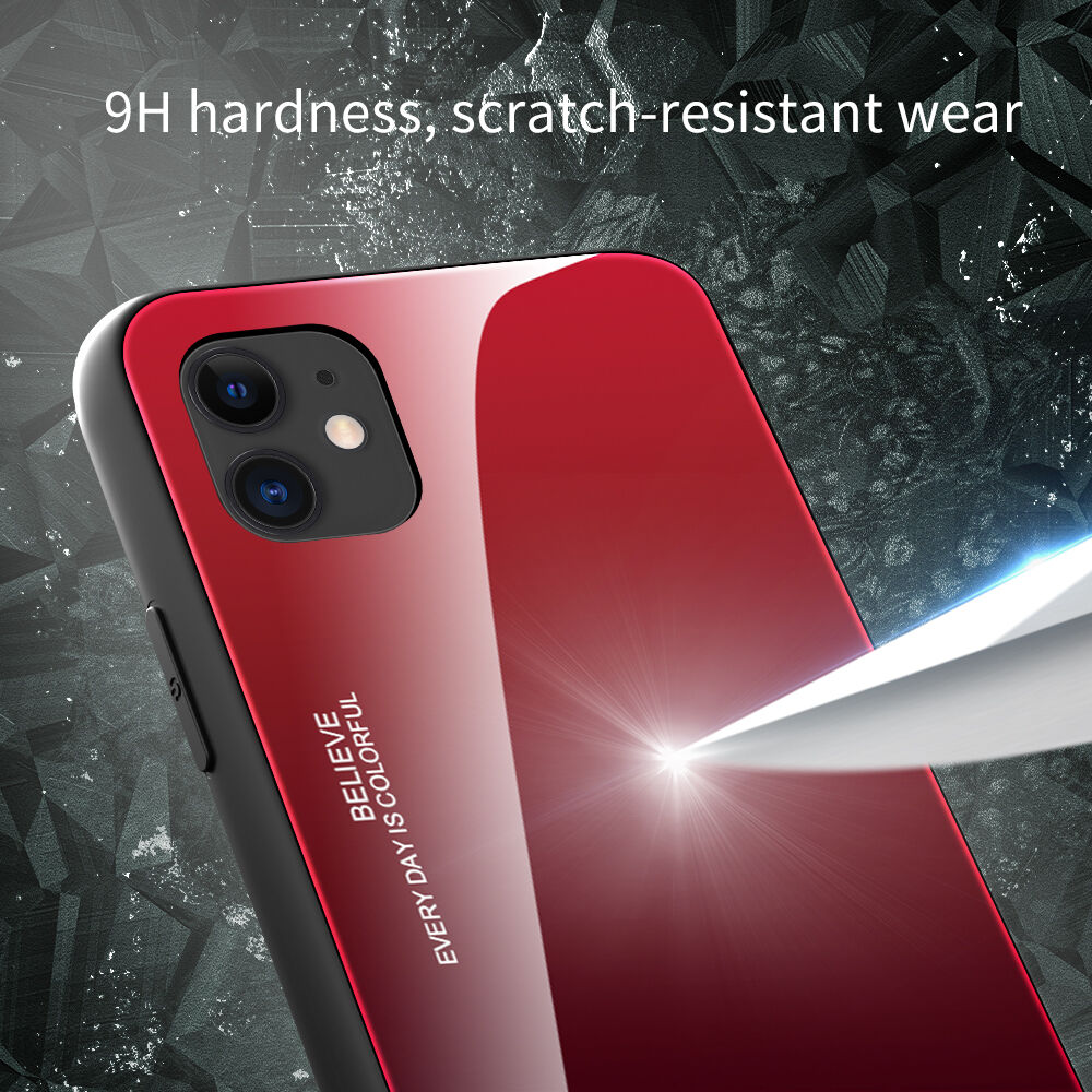 Carcasă cu partea din spate din sticlă pentru iPhone 12 / 12 Pro - roz-albastru