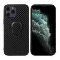 Carcasă cu textură fibră de carbon și suport metalic degete pentru iPhone 12 Pro Max - negru