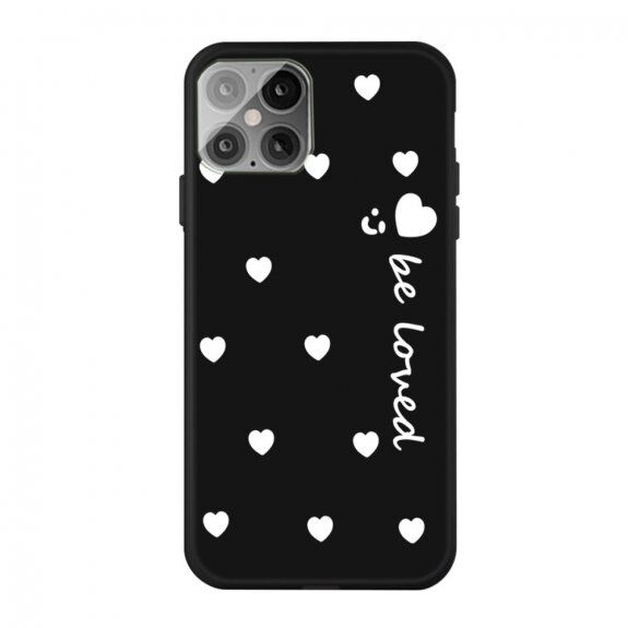 Carcasă moale cu inimi pentru iPhone 12 / 12 Pro - negru