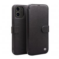 Qialino husă flip din piele pentru iPhone 12 / 12 Pro - negru