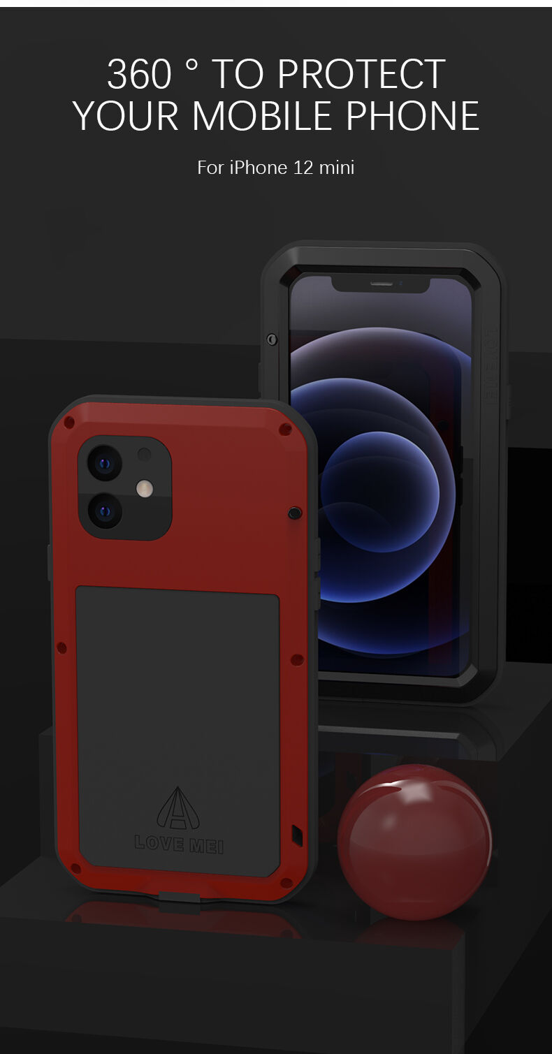 Love Mei carcasă foarte rezistentă la șoc/apă/praf pentru iPhone 12 mini - negru