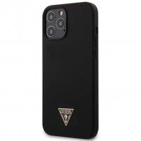 Guess Silicone Metal Triangle carcasă pentru iPhone 12 Pro Max - negru