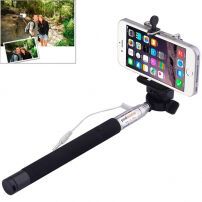 Băţ / monopod telescopic pentru selfie, cu declanşare prin fir, pentru iPhone – lungime 101,4 cm – negru